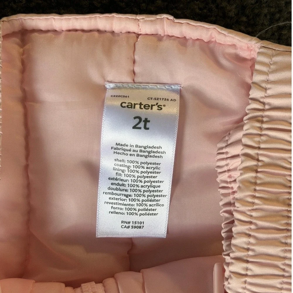 Carters‎ Toddler Girls Light Pink Insulated Winter Snow Bibs Size 2T C222CS61